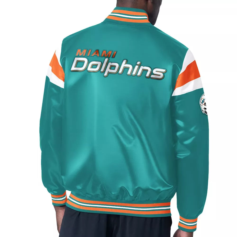 0 Miami Dolphins Turquoise Satin Bomber Letterman Baseball Varsity Jac