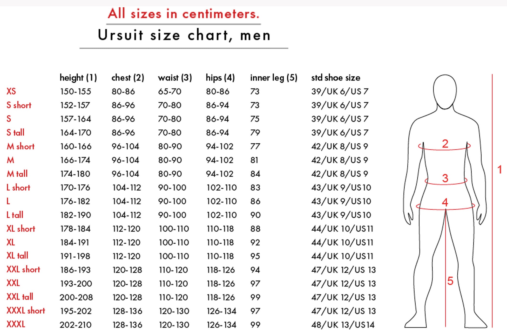 size chart flotation suit