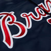 MLB Atlanta Braves Navy Blue Satin Bomber Baseball Letterman Varsity Jacket