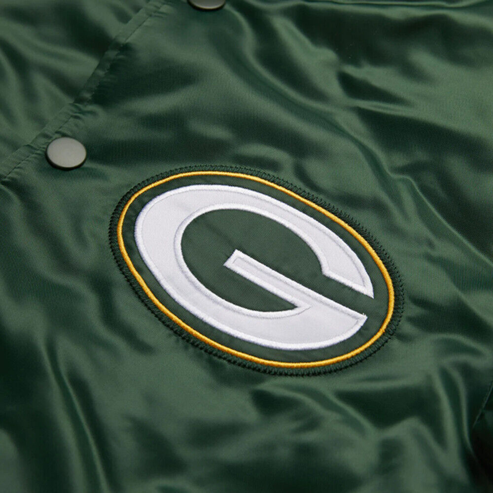 NFL Green Bay Packers Vintage 80s Green Satin Bomber Baseball Varsity Jacket