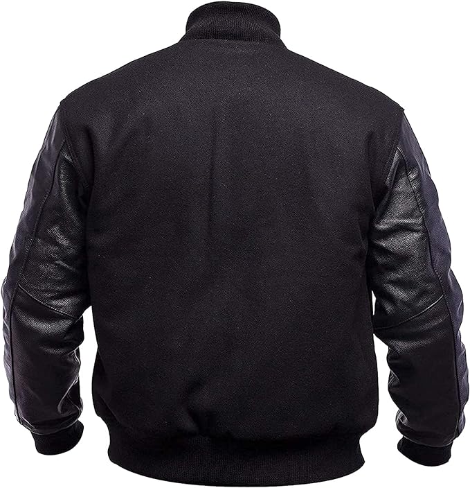 Mens Varsity Wool + Leather Sleeves Jacket - High School College Letterman Baseball Bomber Jacket