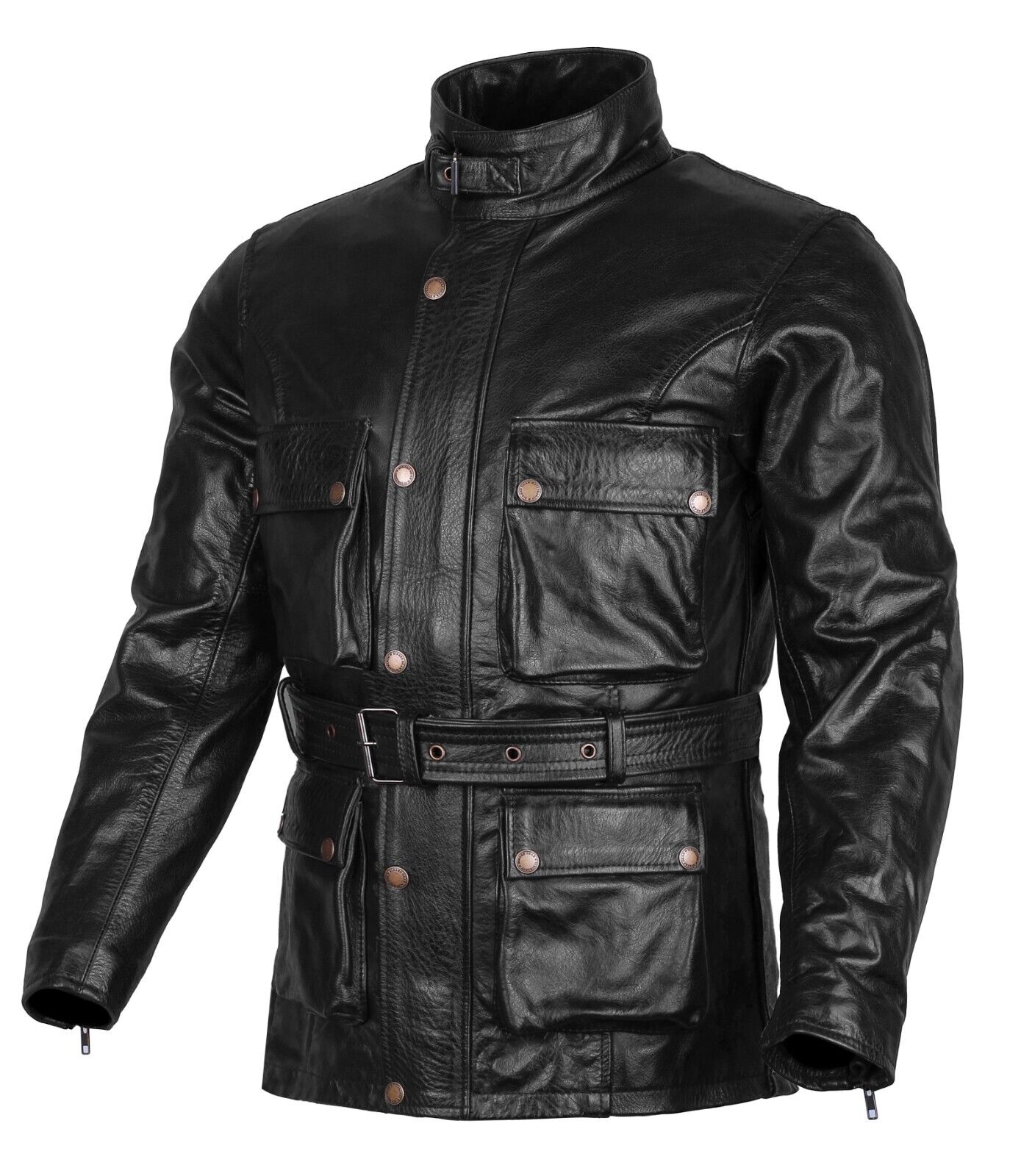 Biker Men's Long Leather Jacket Motorcycle Armoured Vintage Trialmaster Wax Coat