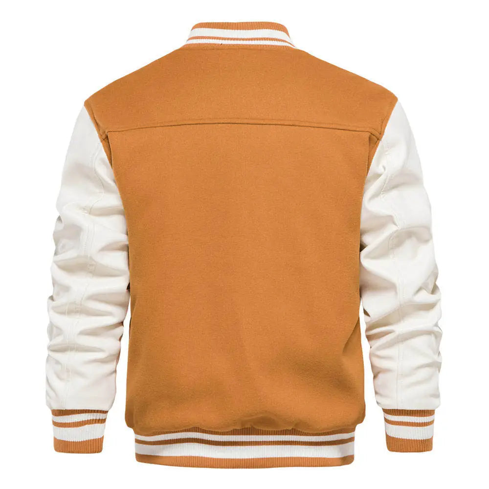 New Varsity Letterman bomber Jacket Camel Wool Body With  Leather Sleeves