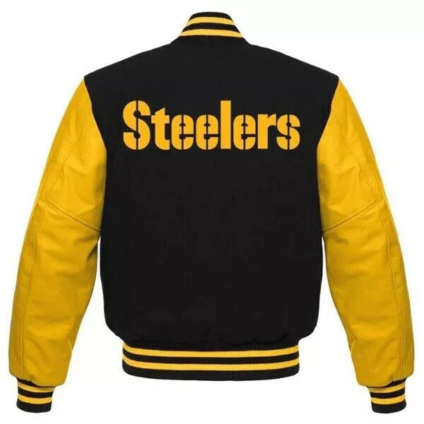 Letterman Pittsburgh Steelers Black and Yellow Varsity Jacket