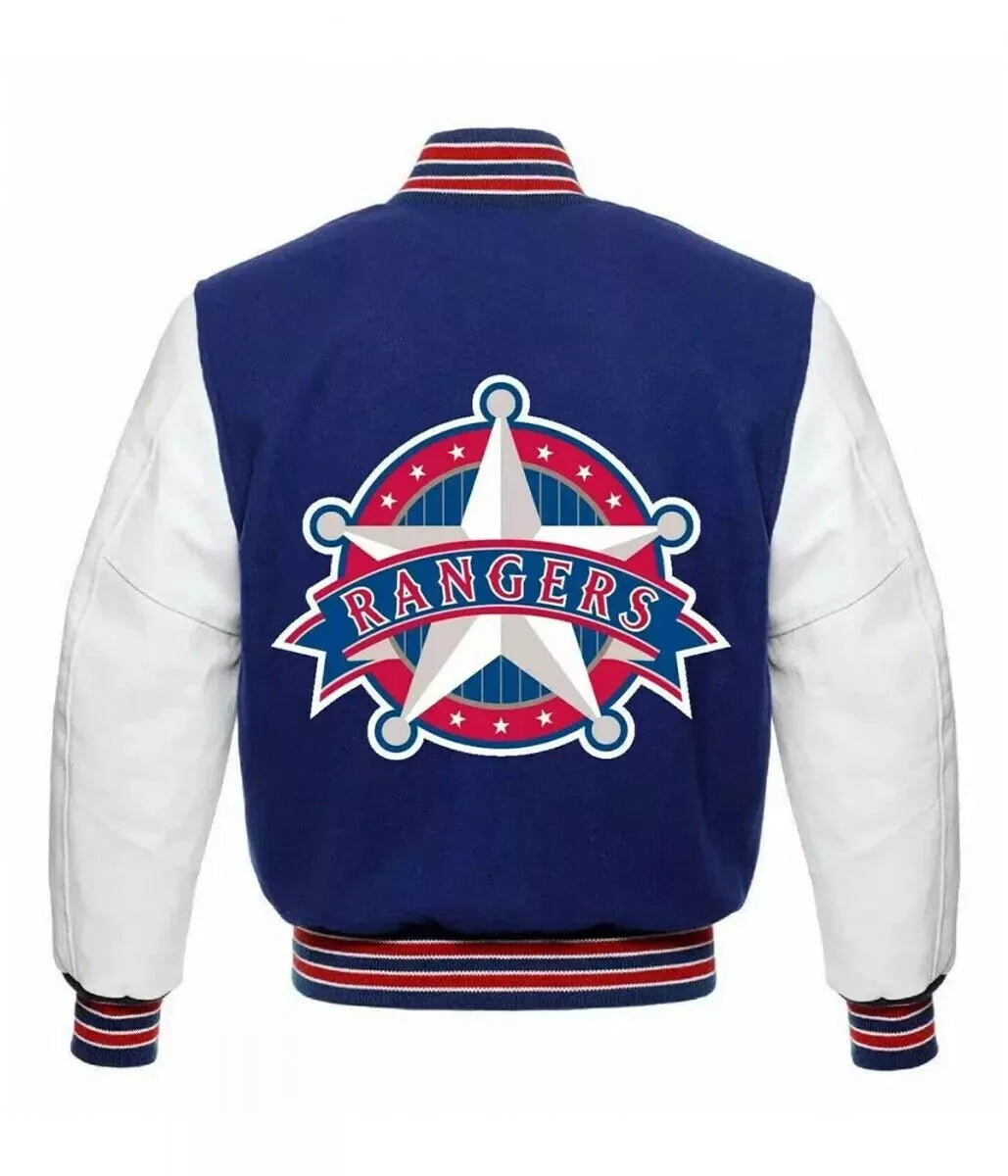 Letterman Texas Rangers White and Blue Varsity Jacket