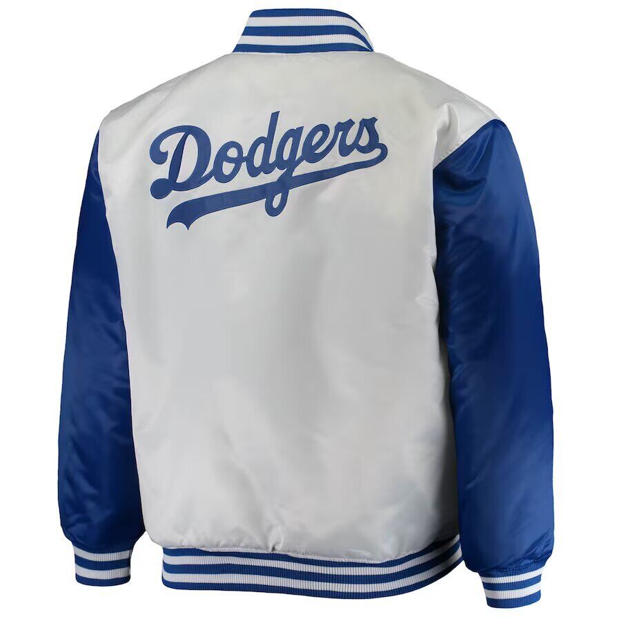 MLB Los Angeles Dodgers White Blue Satin Baseball Letterman Varsity Jacket-01