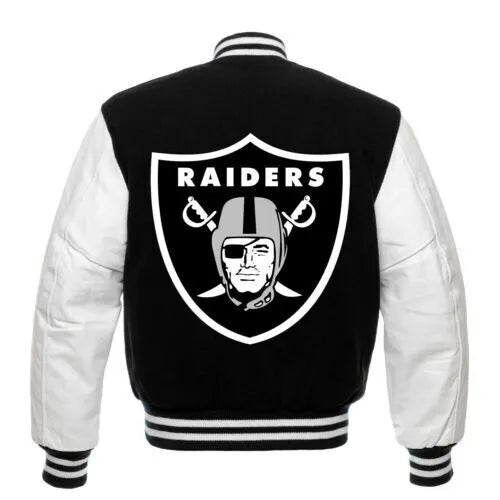 Letterman NFL Oakland Las Vegas Raiders wool body leather sleeves varsity jacket