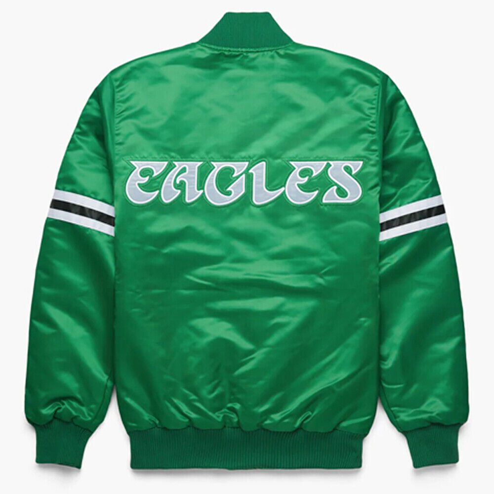 NFL Philadelphia Eagles Vintage 80s Bomber Letterman Baseball Jacket Green Satin