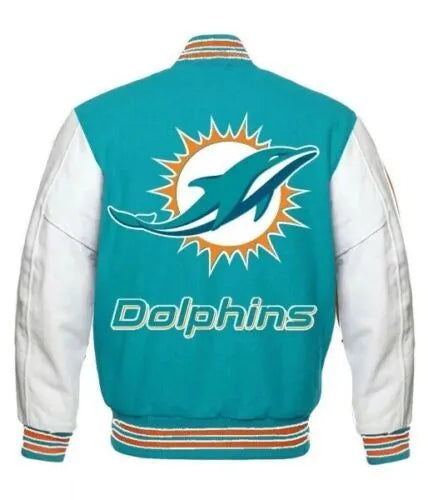 Letterman Miami Dolphins Blue and White Varsity Jacket-02