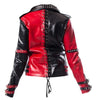 Harley Quinn Heartless Asylum Studded Biker Black & Red Leather Jacket For Women
