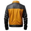 Men’s Mustard Charcoal Grey Real Sheepskin Classic Trucker Biker Leather Jacket