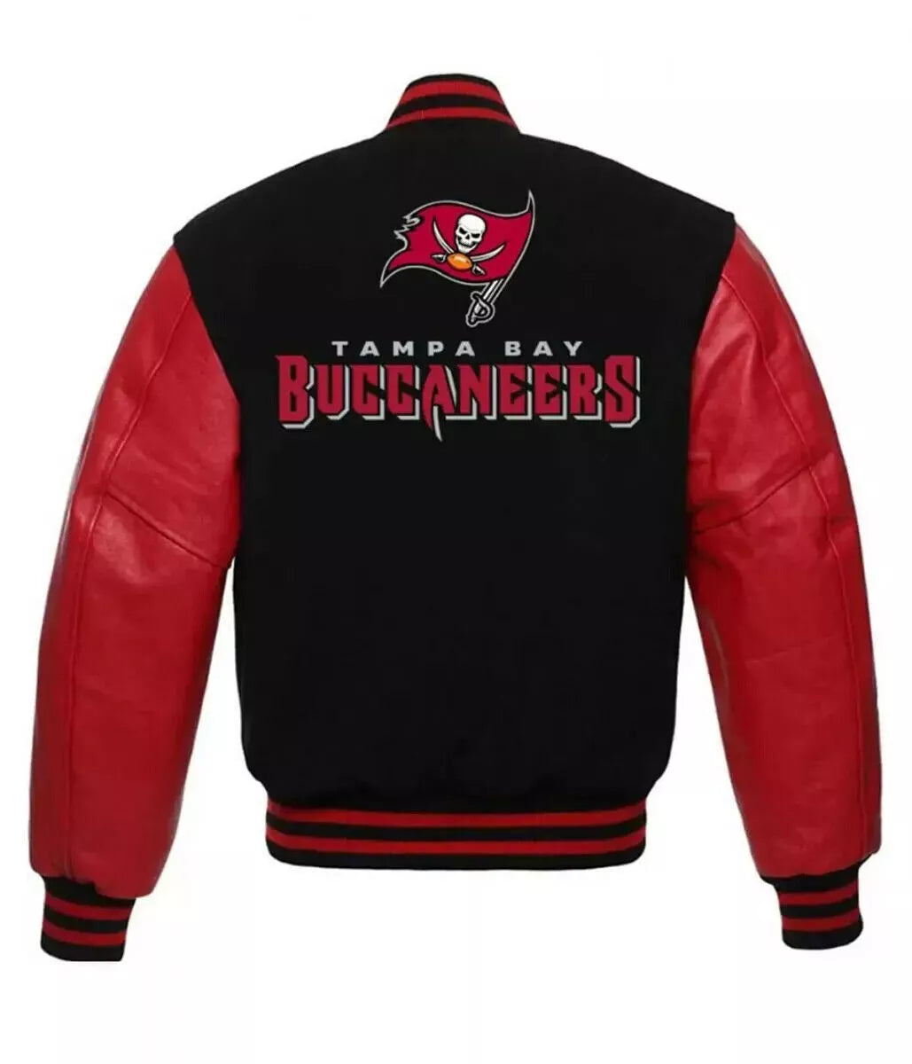 Letterman Tampa Bay Buccaneers Black and Red Varsity Jacket