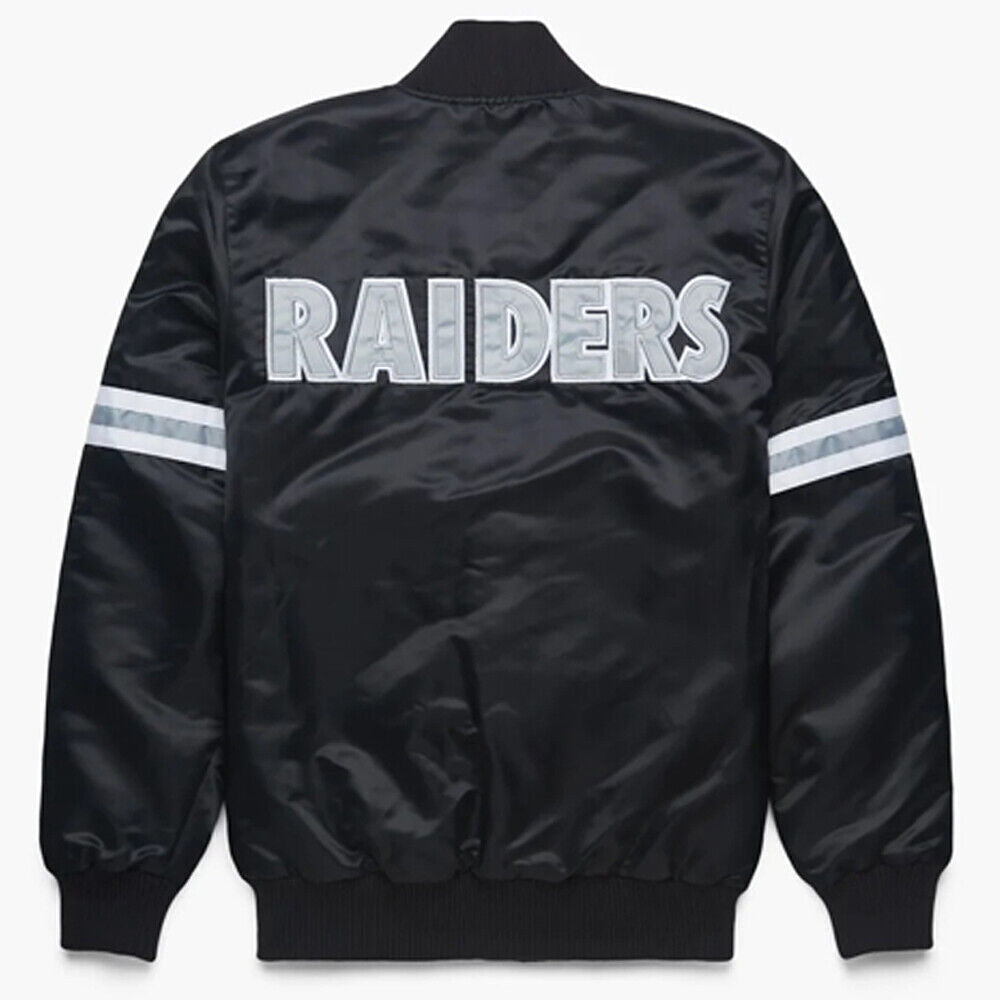 NFL Las Vegas Raiders Vintage 80s Black Satin College Baseball Varsity Jacket