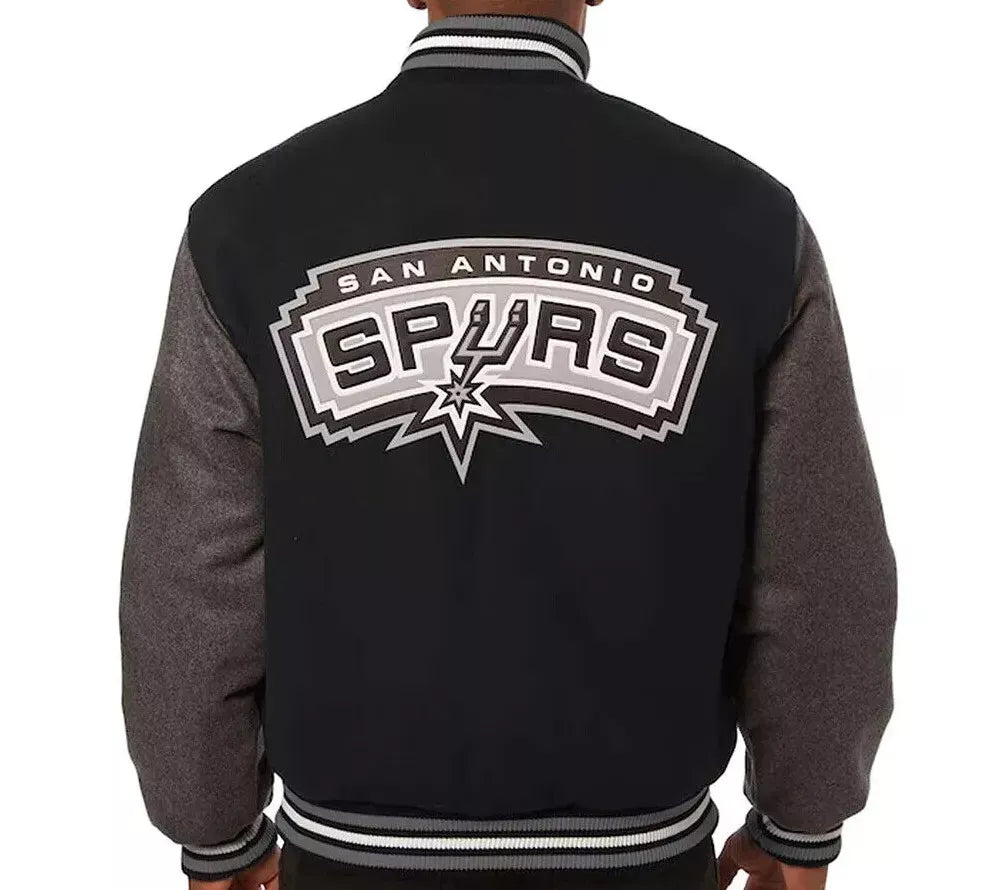 Letterman San Antonio Spurs Black and Grey-ALL Wool Varsity Jacket