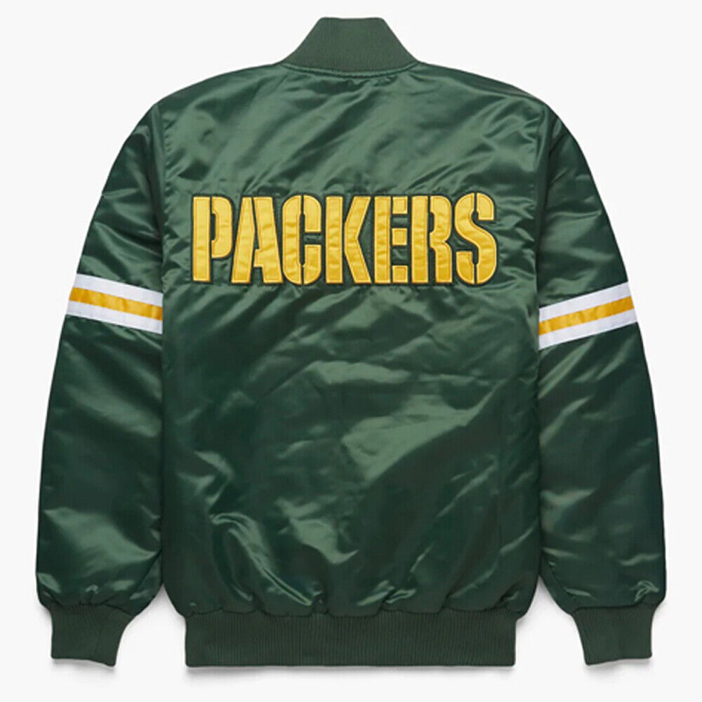 NFL Green Bay Packers Vintage 80s Green Satin Bomber Baseball Varsity Jacket