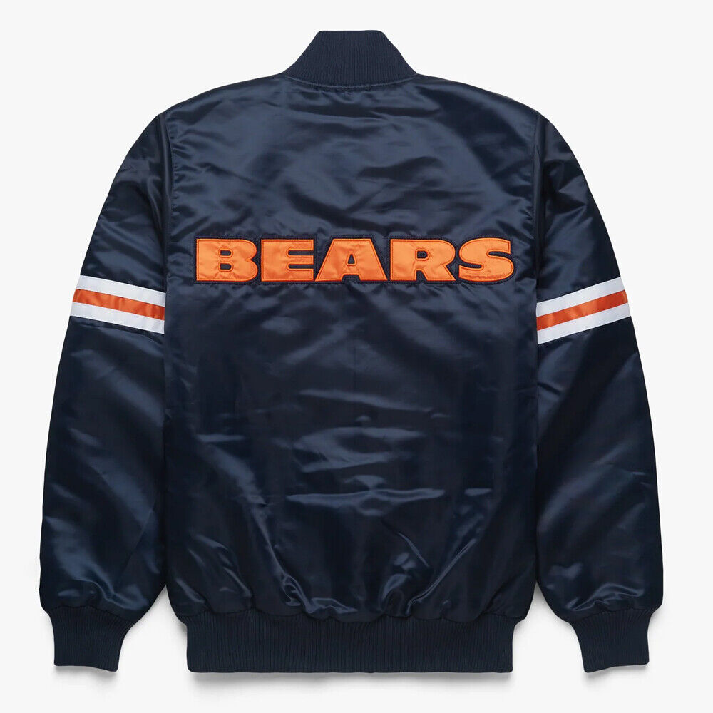 NFL Chicago Bears Navy Blue Satin Bomber Baseball Letterman Varsity Jacket