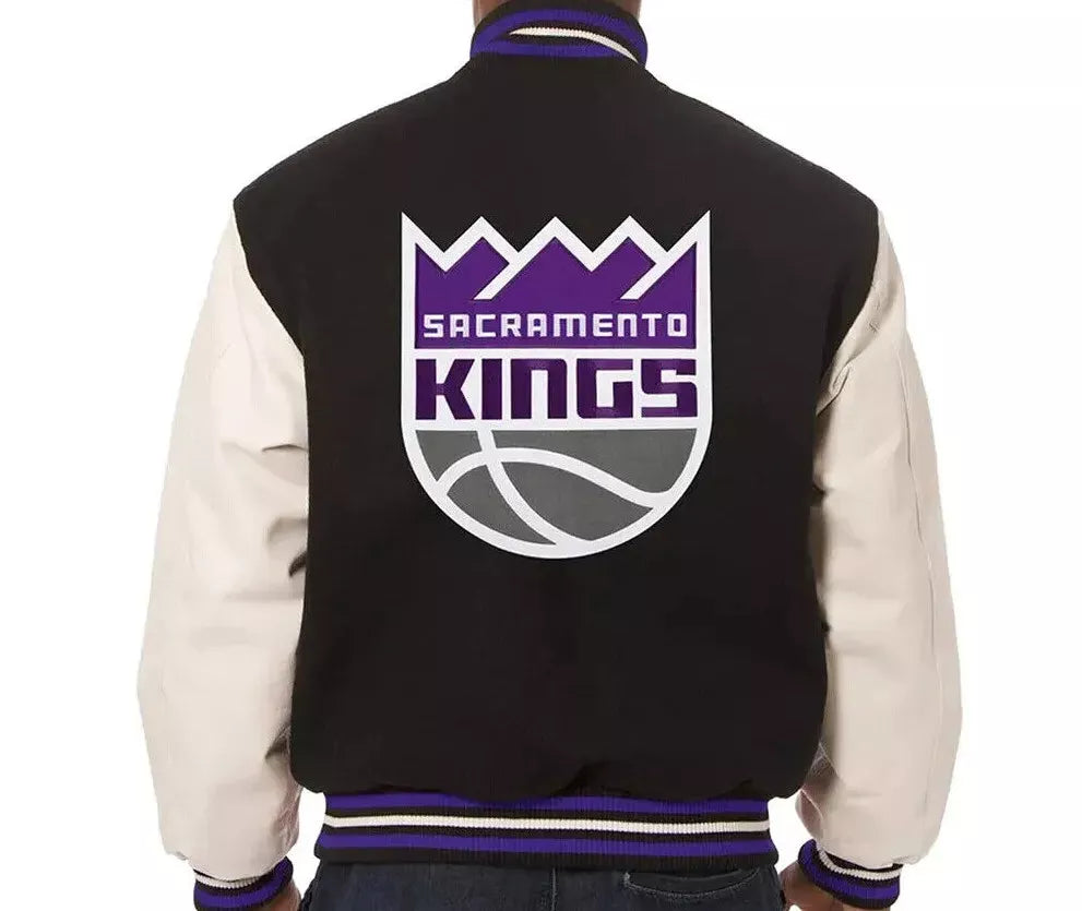 Letterman Sacramento Kings Black and White Varsity Jacket