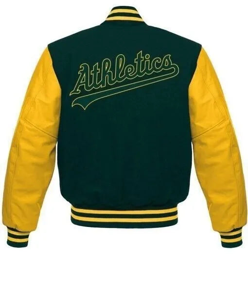 Letterman Oakland Athletics Varsity Jacket Green and Yellow