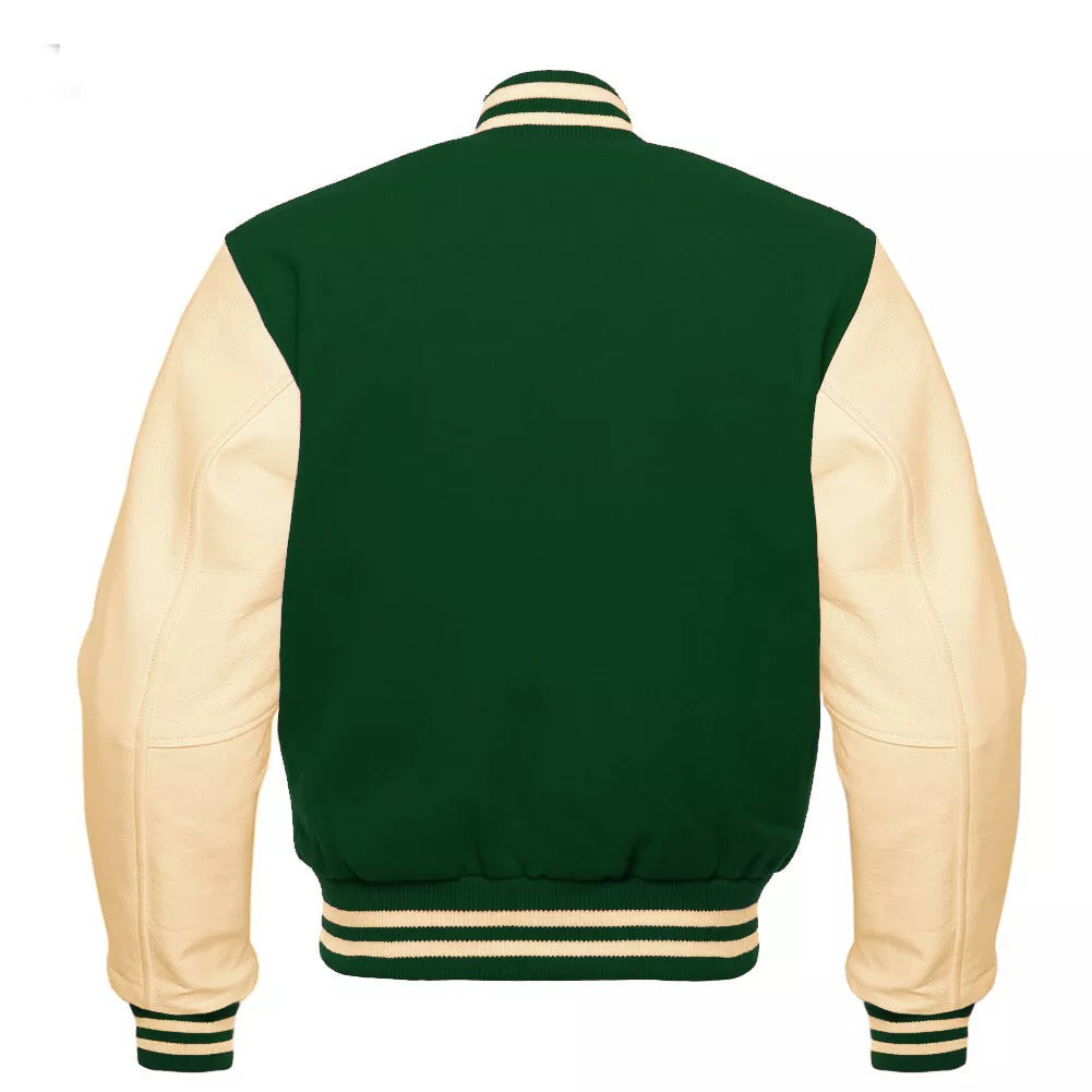 Varsity Letterman Bomber Baseball College Jacket Wool & Real Leather Sleeves