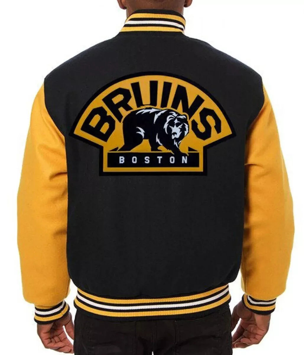 Letterman Varsity Boston Bruins Black and Yellow Wool Jacket