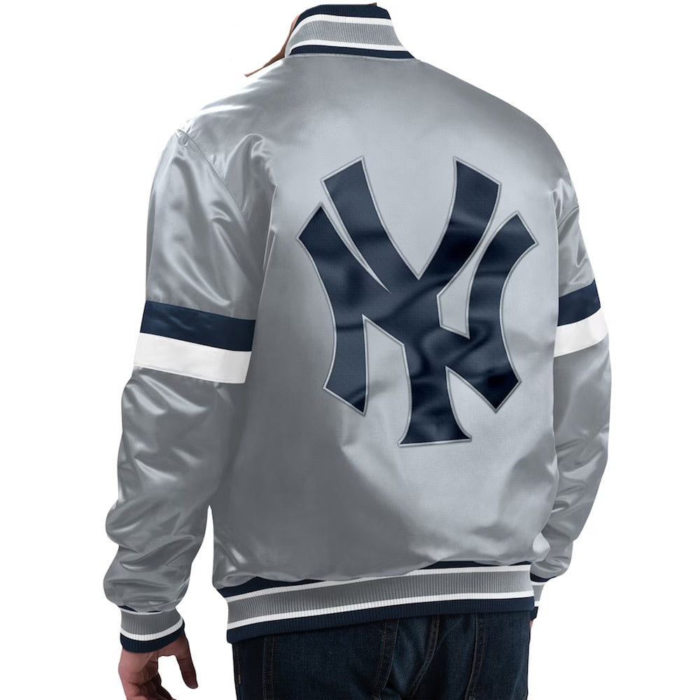 NY Yankees Home Game Gray Varsity Satin Jacket