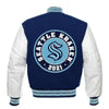 Letterman Seattle Kraken Blue and White Varsity Jacket