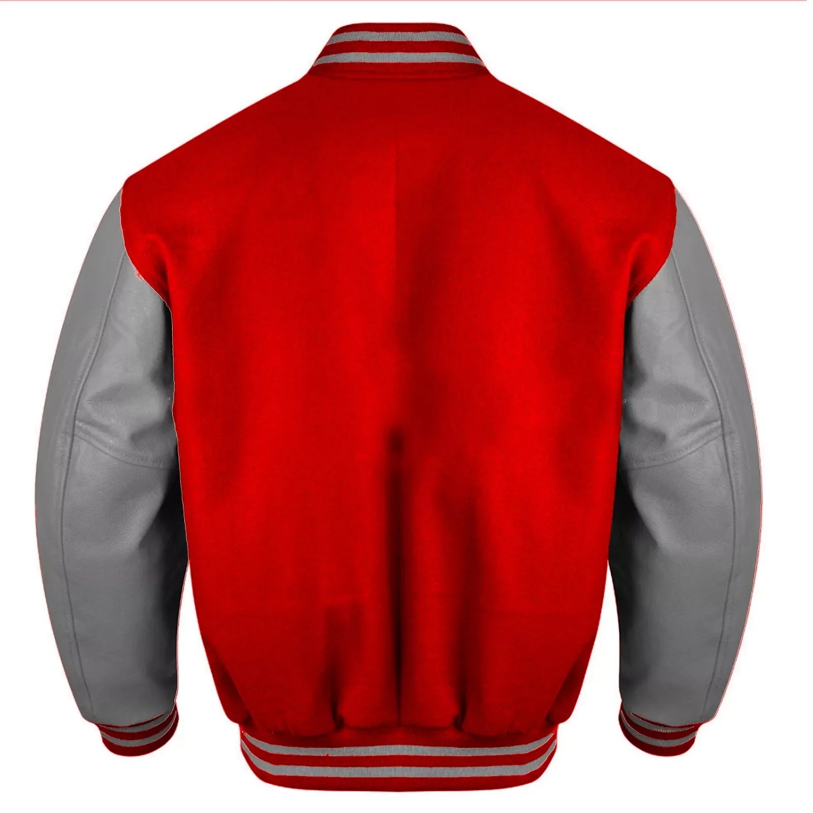 Varsity Baseball College Lettermen Retro Bomber Red Wool & Grey Leather Jacket