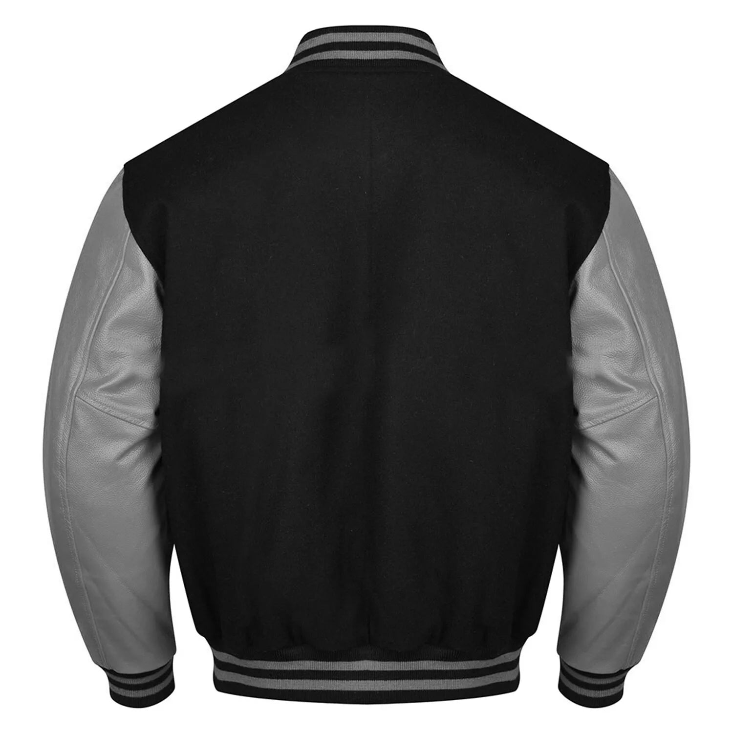 Varsity Black Letterman Baseball Wool &Grey Real Leather Sleeves Jacket