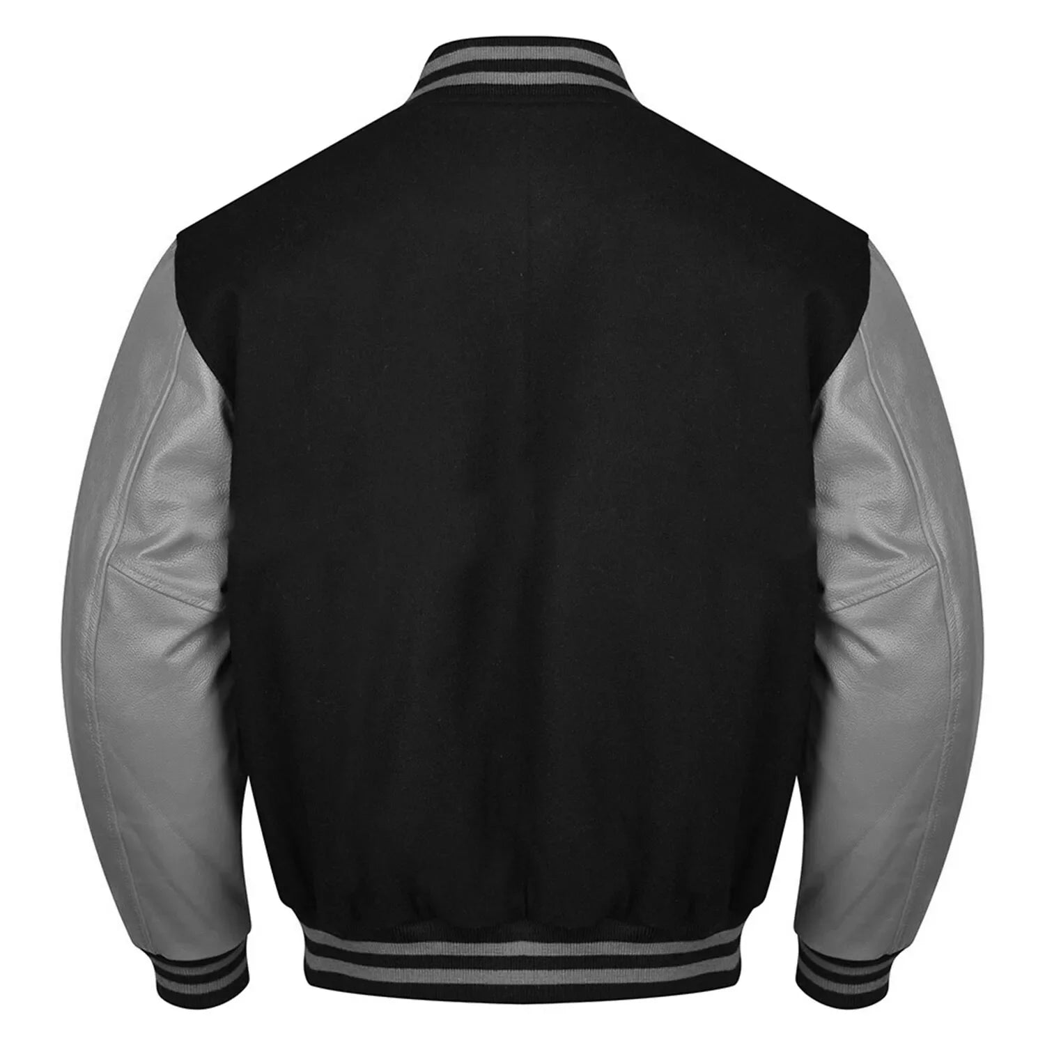 Varsity Black Letterman Baseball Wool &Grey Real Leather Sleeves Jacket