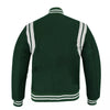 Varsity Bomber Baseball Teddy F-Green Wool & White Leather Strips Stylish Jacket