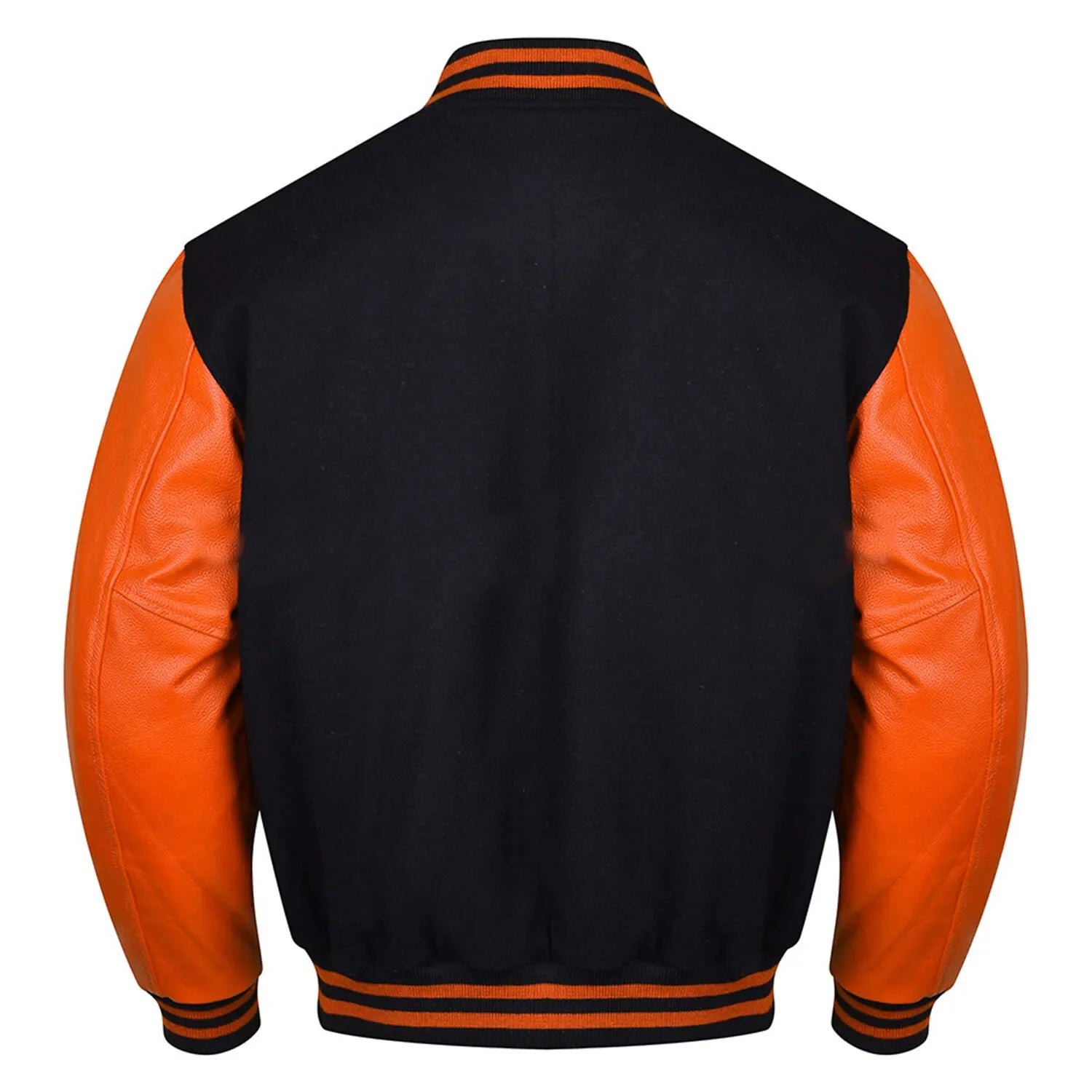 Varsity Black Letterman Baseball Wool &Orange Real Leather Sleeves Jacket