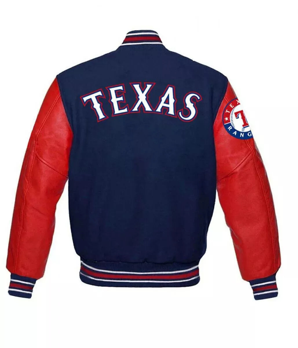 Letterman Texas Rangers Varsity Jacket With Real Leather Sleeves