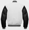 Varsity Baseball College Lettermen Bomber White Wool & Black Leather Jacket