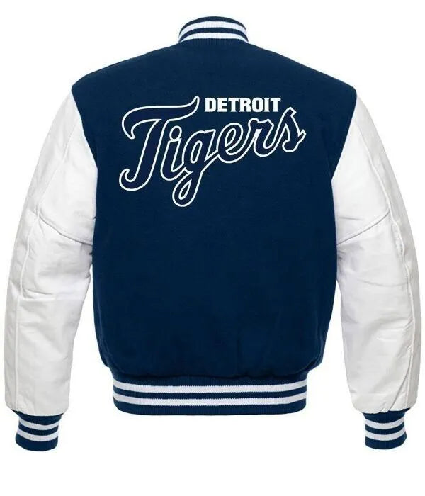 Letterman Detroit Tigers Blue and White Varsity Jacket