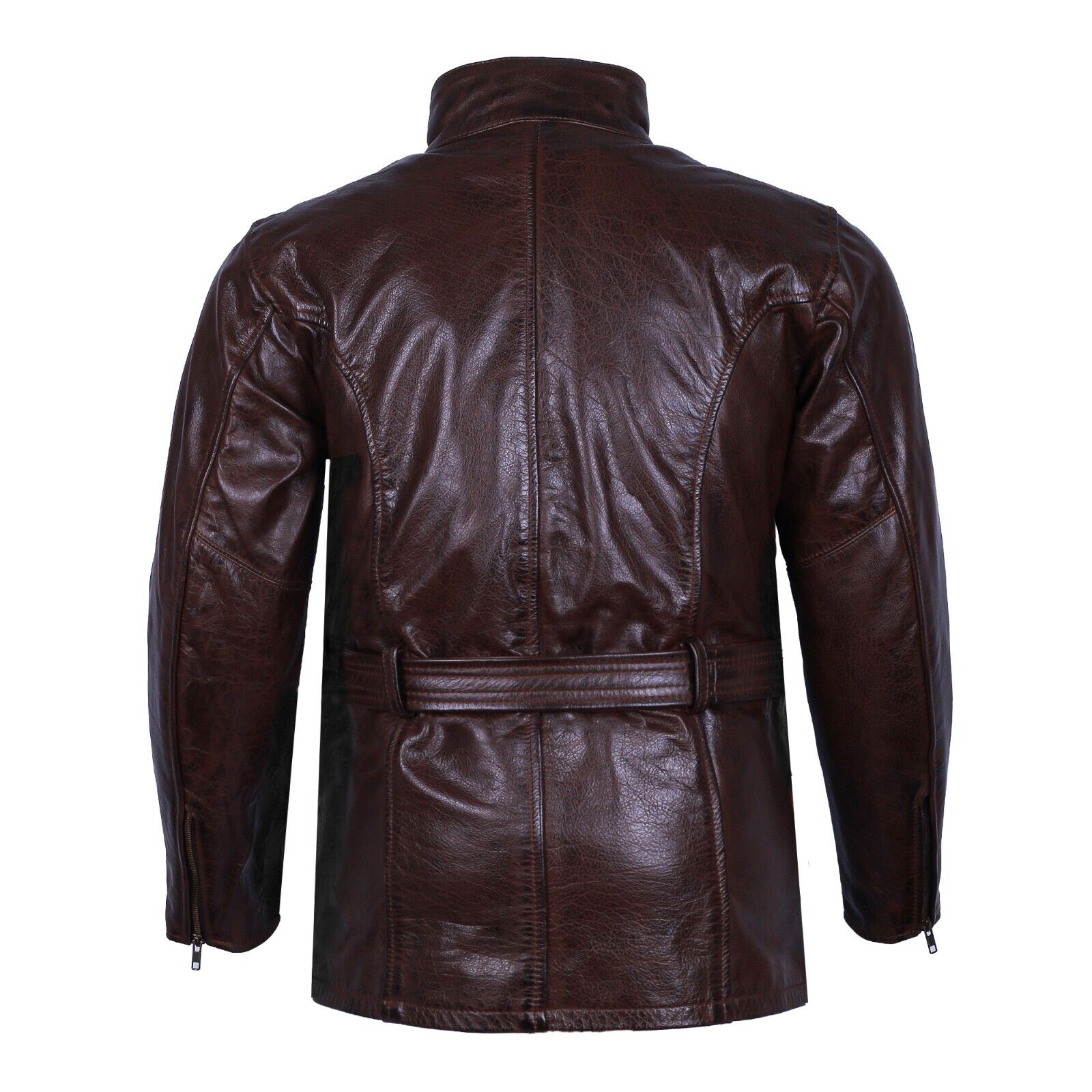 Black Benjamin Button Biker Mens Long Leather Jacket Motorcycle Armoured Vintage-02