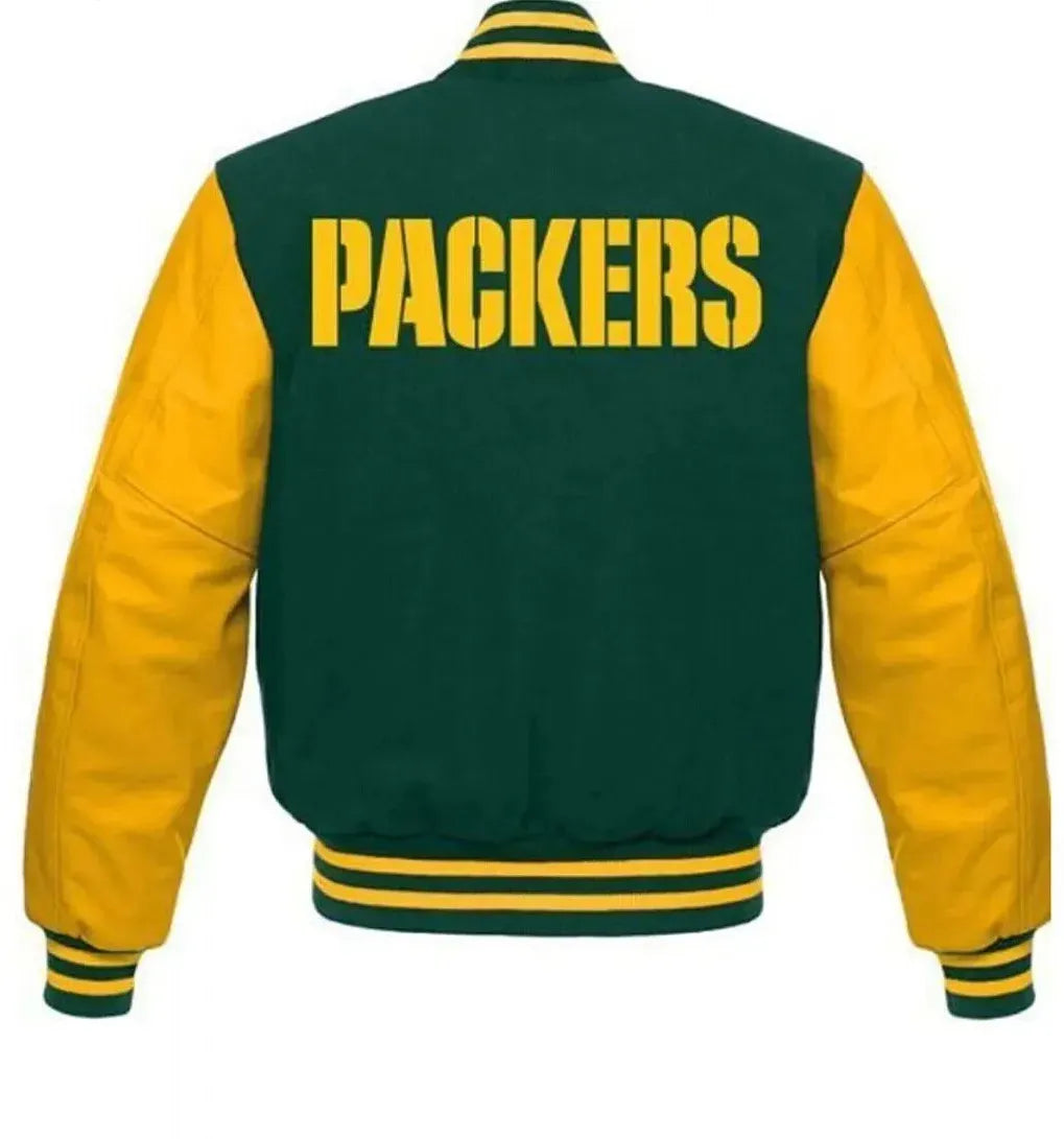 Letterman Green Bay Packers Green and Yellow Varsity Jacket