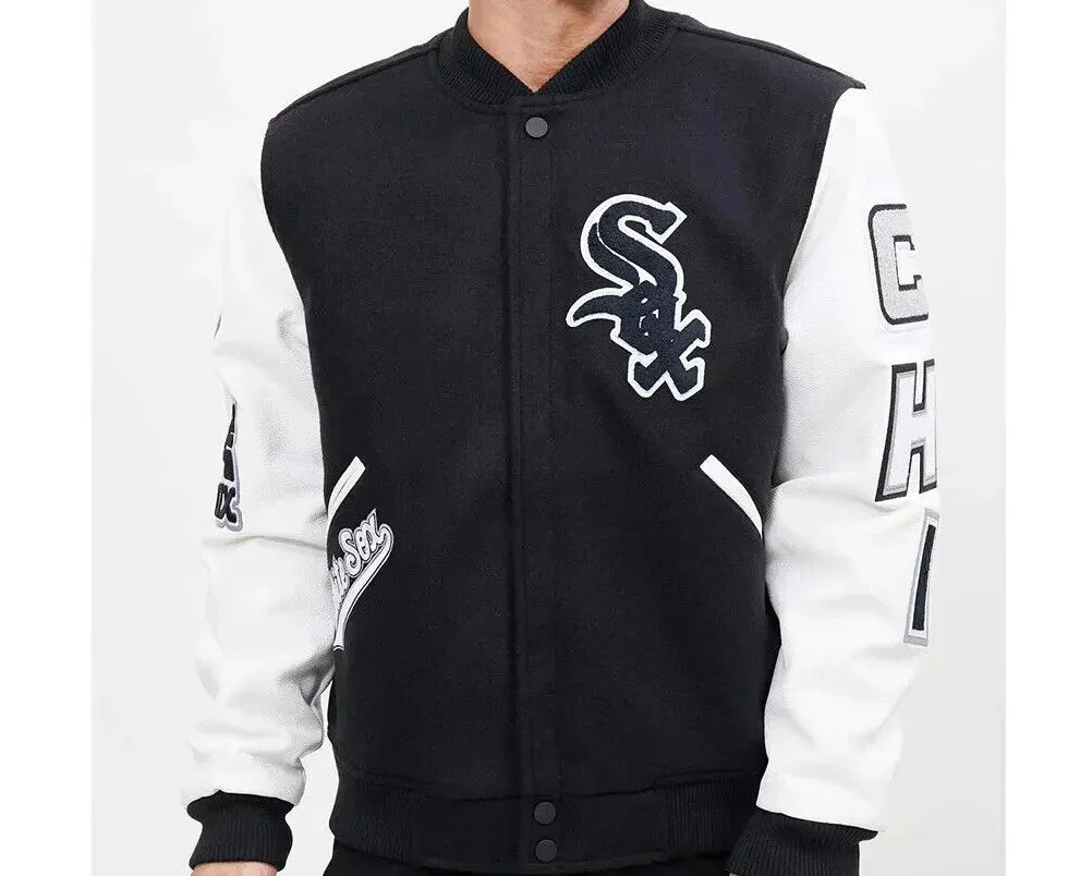 Letterman Chicago White Sox Black and White Varsity Jacket-03