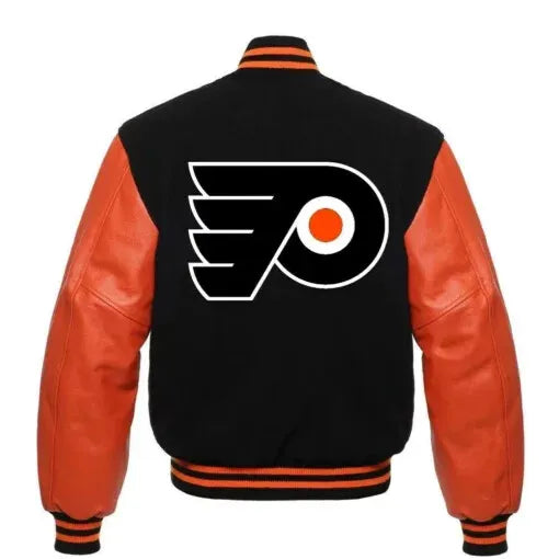 Letterman Philadelphia Flyers Black and Orange Varsity Jacket