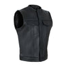 Collarless Cut off Black Mens Vest Waistcoat Gilet Biker Motorcycle Leather YKK