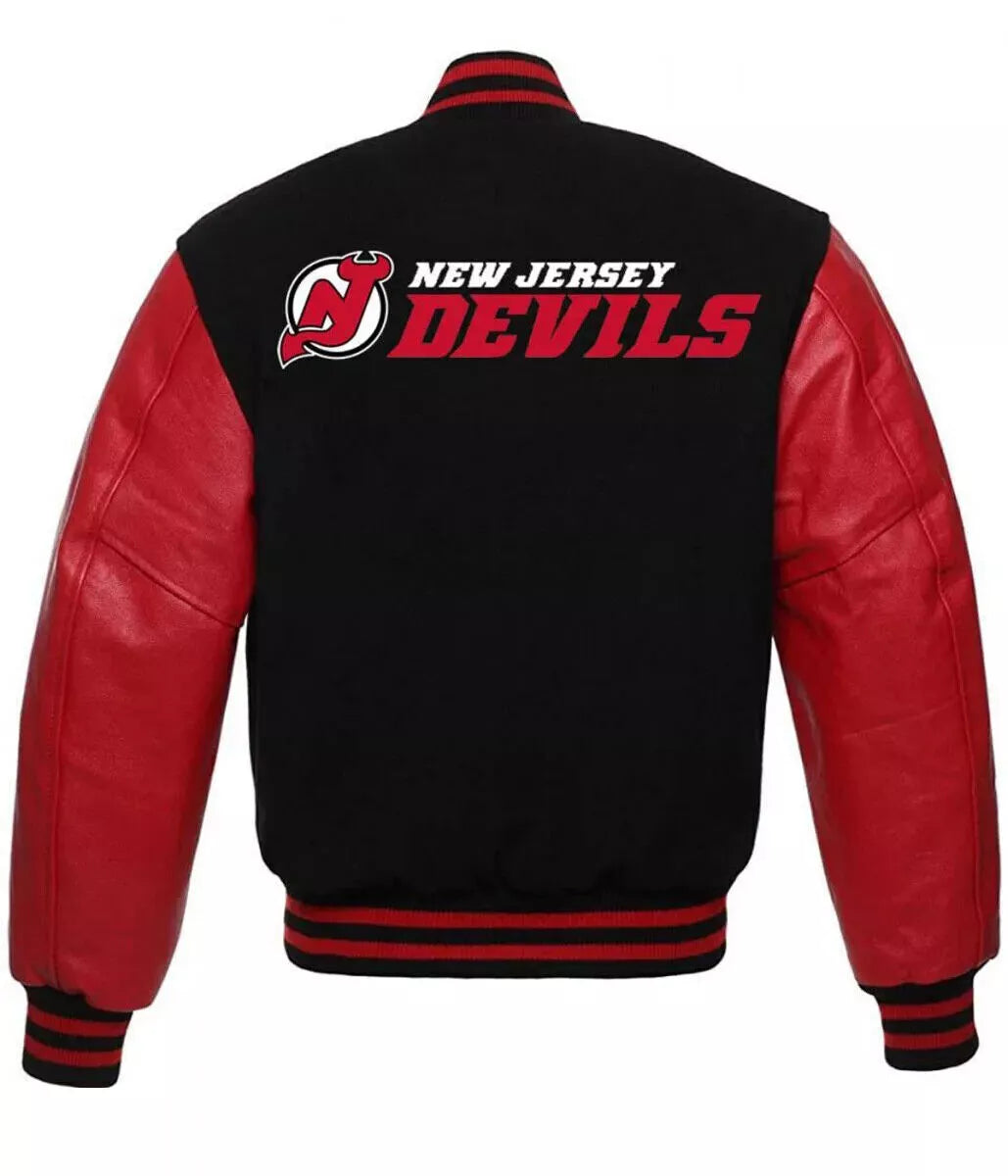 Letterman New Jersey Devils Varsity Jacket With Real Leather Sleeves