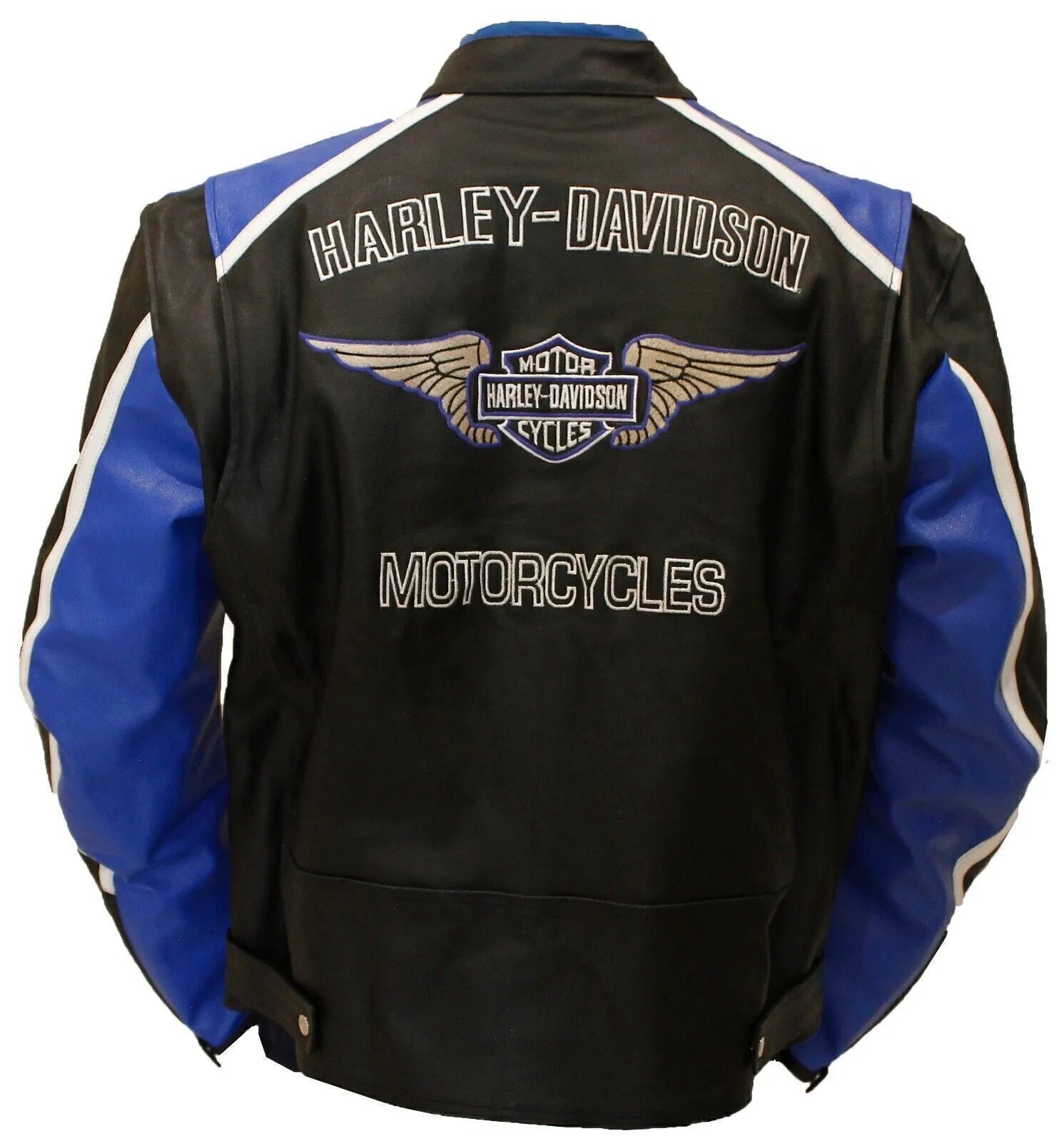 Harley Davidson Men’s CLASSIC BLUE CRUISER Jacket Motorcycle Real Leather Printed Jacket