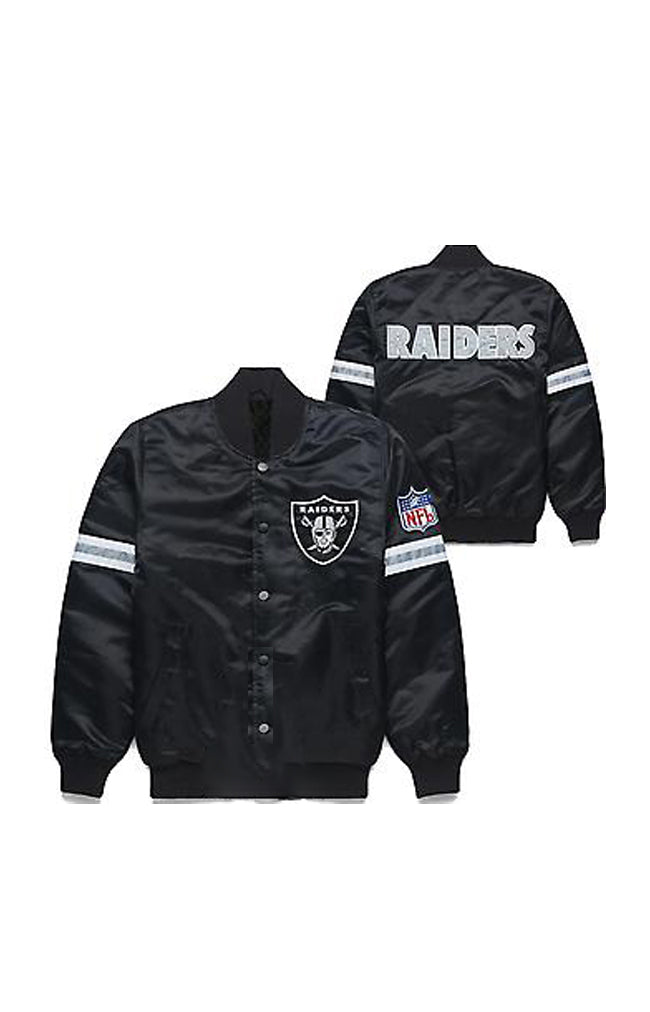 NFL Oakland Raiders Baseball Bomber Style Letterman Black Satin Varsity Jacket