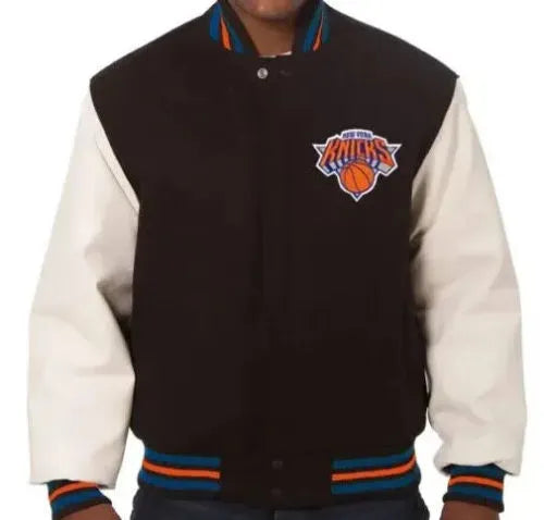Letterman New York Knicks Black And White Varsity Jacket
