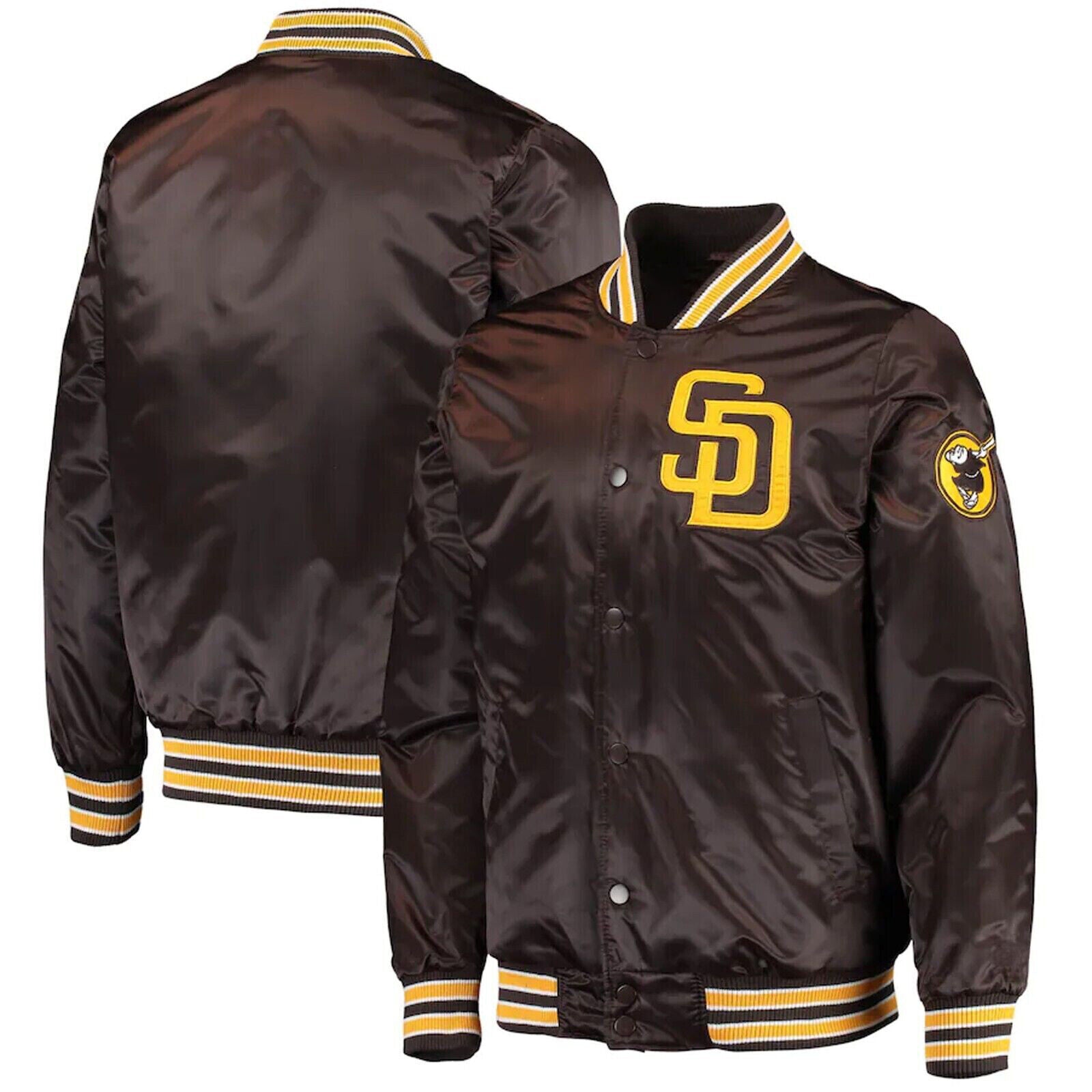 MLB San Diego Padres Brown Satin Bomber Letterman Baseball Varsity Jacket