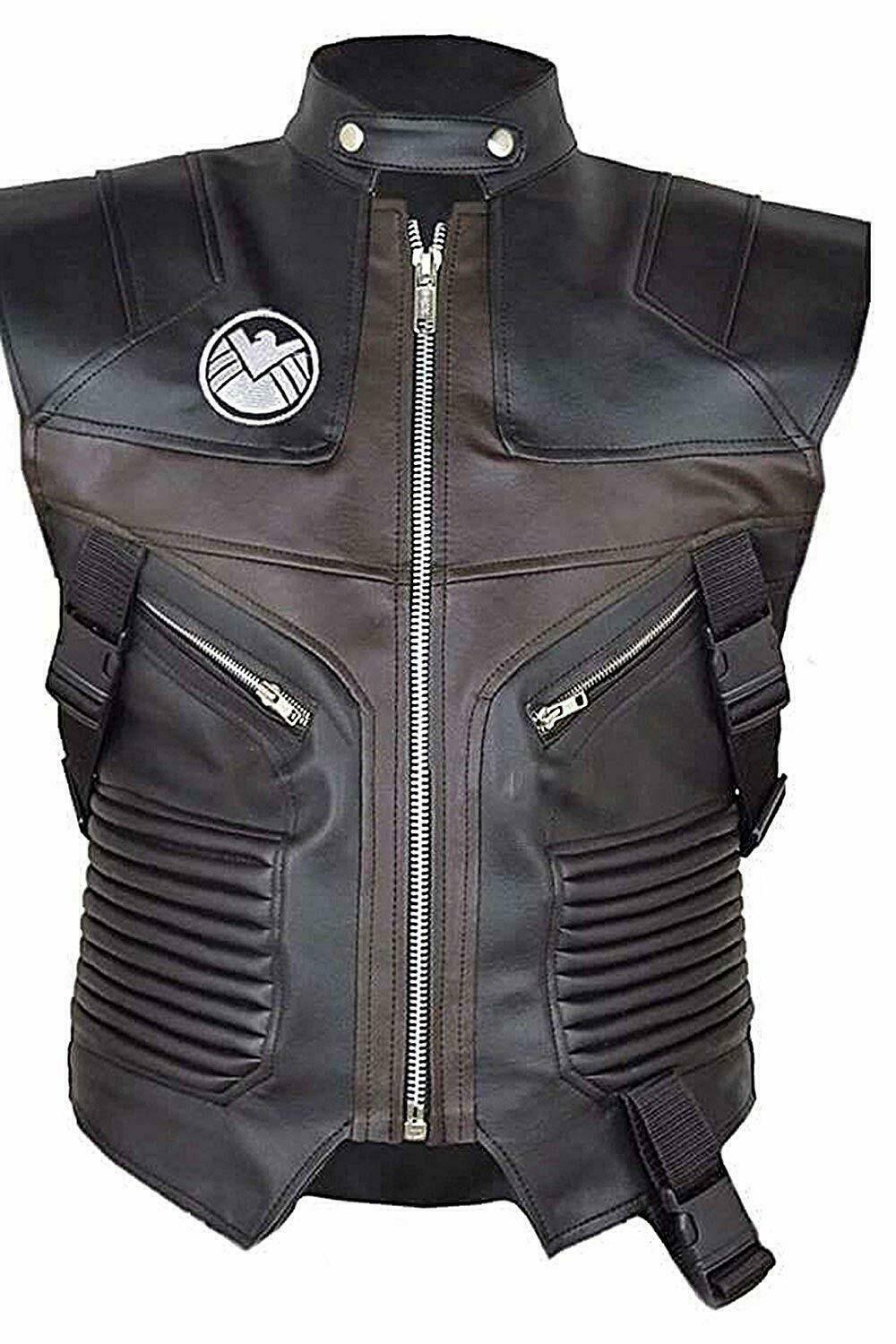 Men's Avengers Jeremy Hawkeye Vest Brown Leather Biker Vest/Hawkeye Leather vest