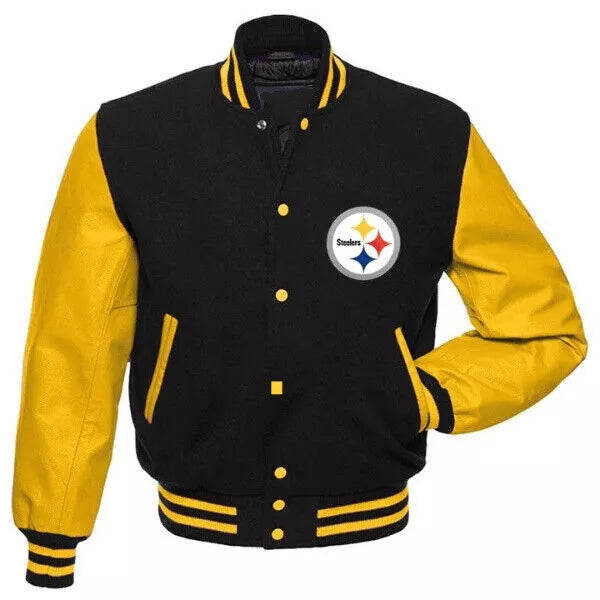 Letterman Pittsburgh Steelers Black and Yellow Varsity Jacket