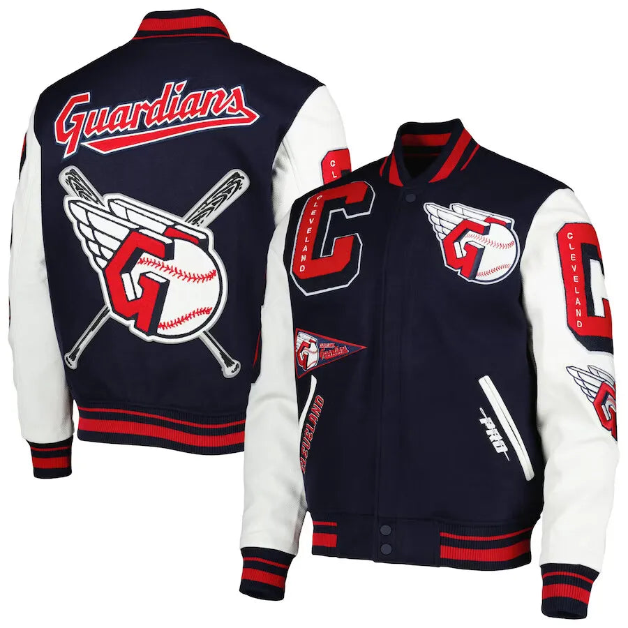 Letterman Cleveland Guardians Pro Standard Navy and White Varsity Jacket-02