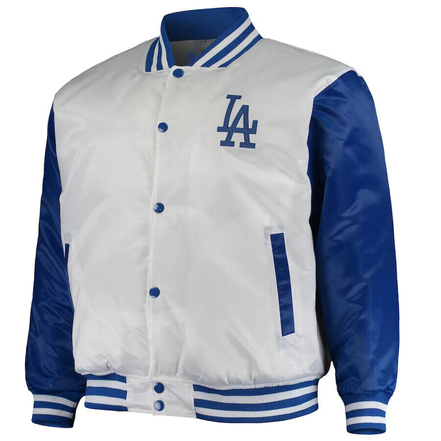 MLB Los Angeles Dodgers White Blue Satin Baseball Letterman Varsity Jacket-01