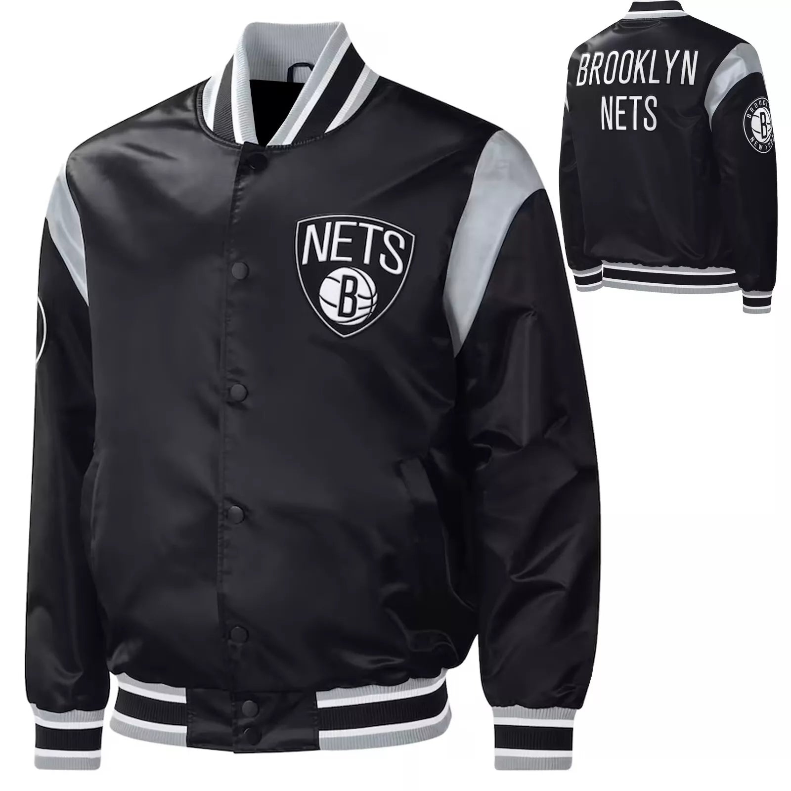 Brooklyn nets Black satin Basketball Jacket Vintage style Varsity Jacket