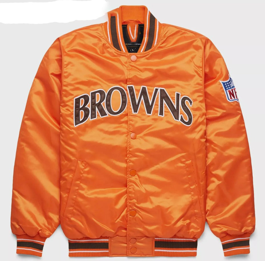 Classic NFL Cleveland browns Satin Varsity Vintage bomber Jacket-03